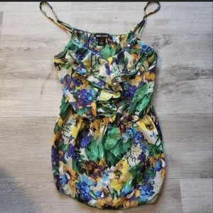 Wet Seal Floral Ruffle Top in Green, Yellow & Purple